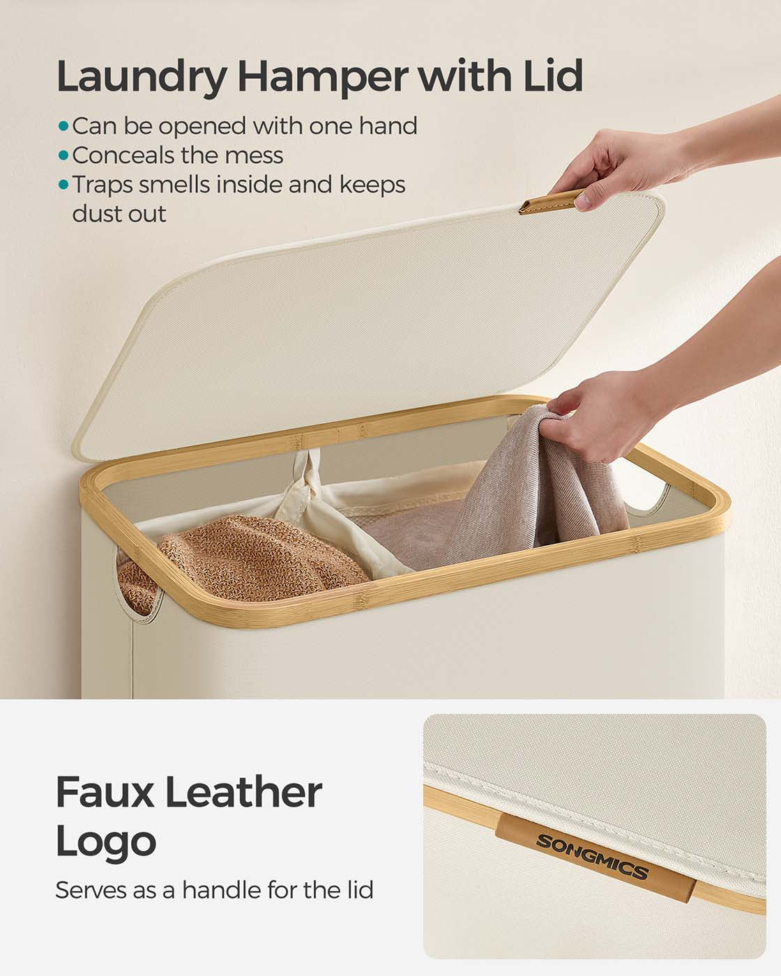 Laundry Basket - Oxford Fabric - Cream White - 130L Capacity