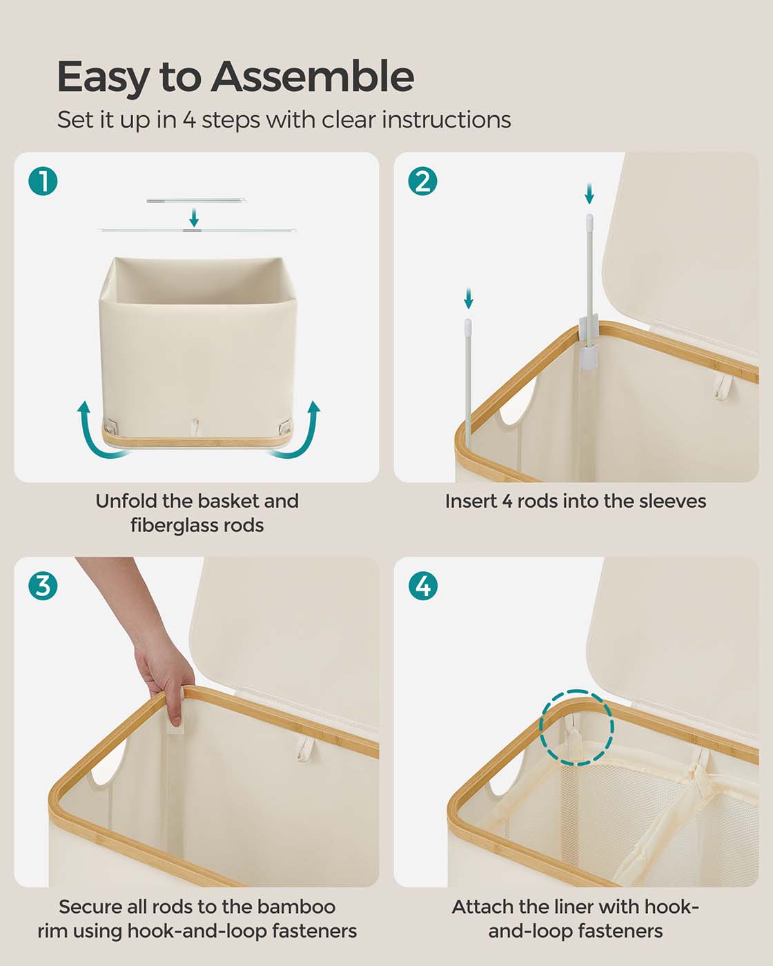 Laundry Basket - Oxford Fabric - Cream White - 130L Capacity
