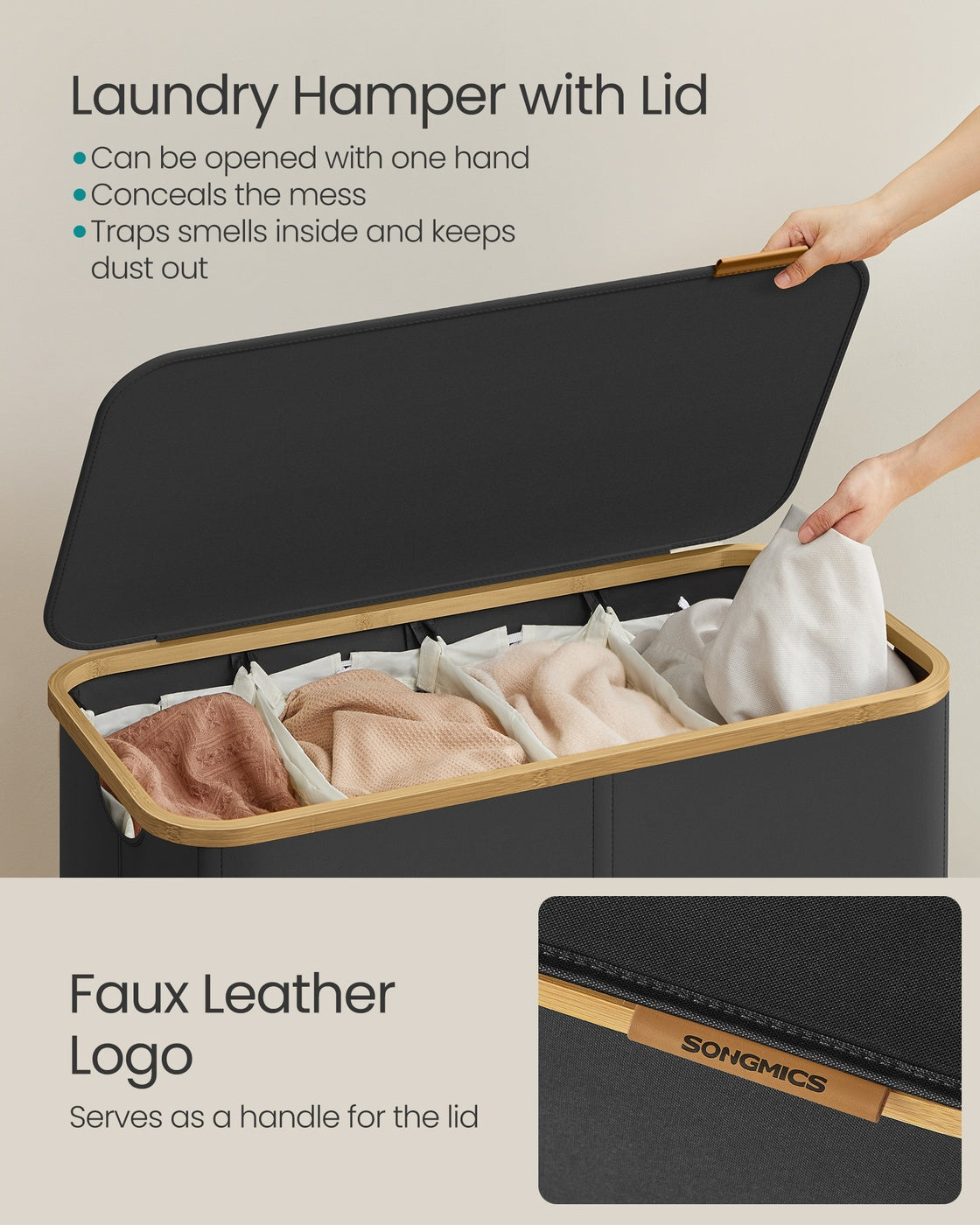 Laundry Basket - Oxford Fabric - Slim Design