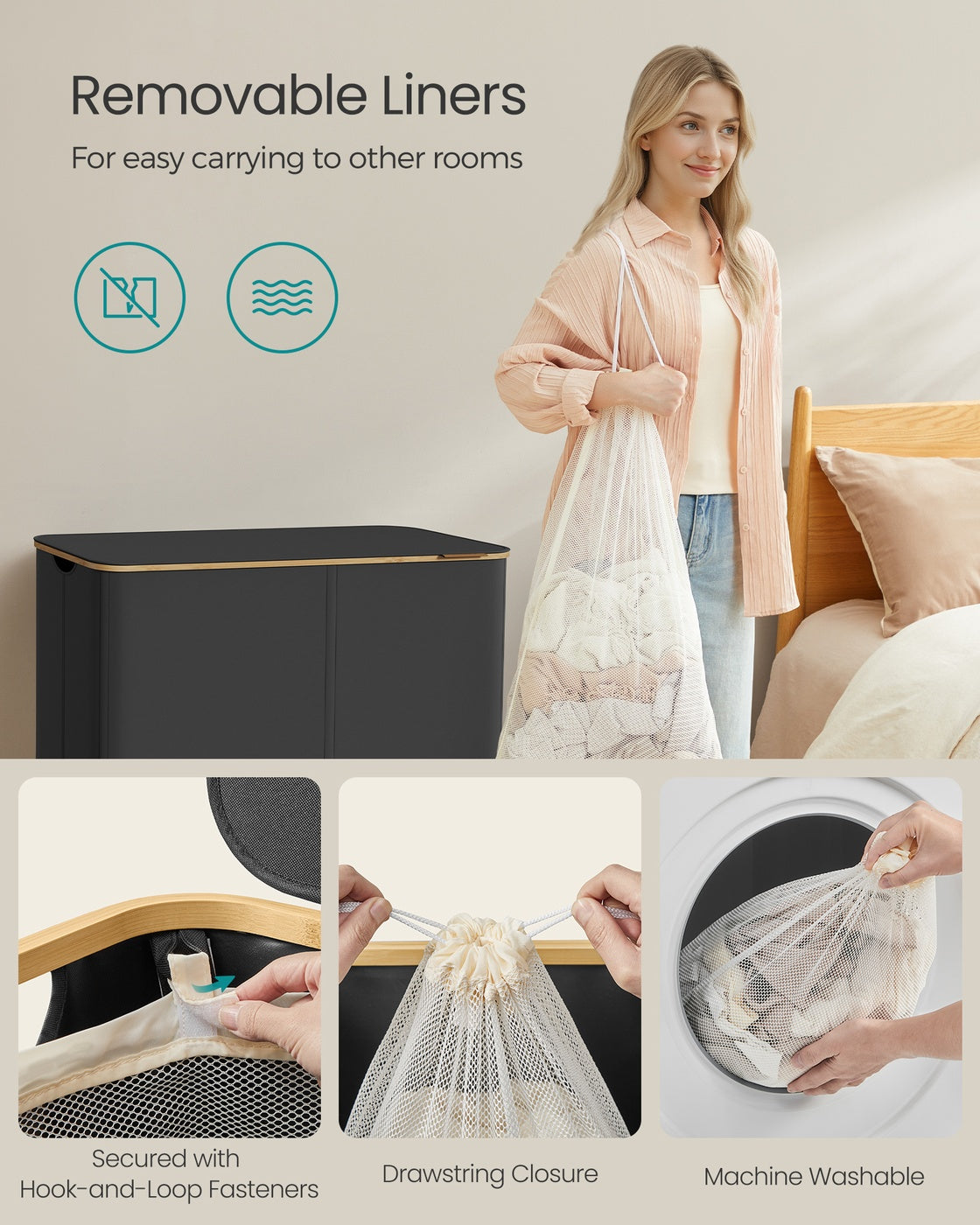 Laundry Basket - Oxford Fabric - Slim Design