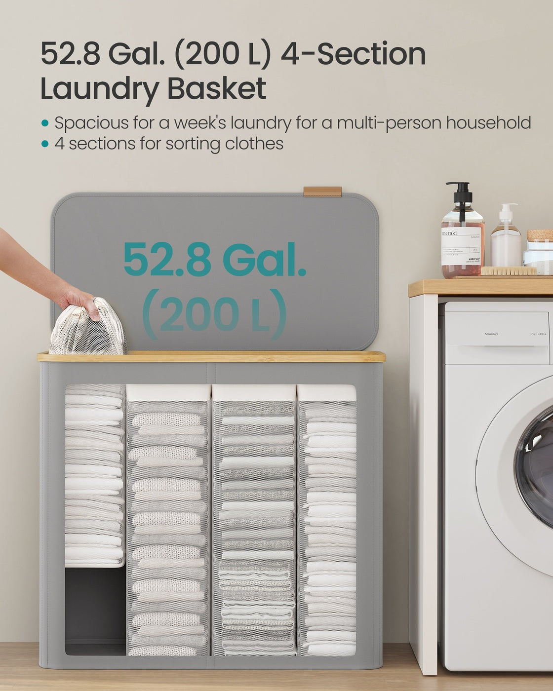 Laundry Basket - Oxford Fabric - Slim Design