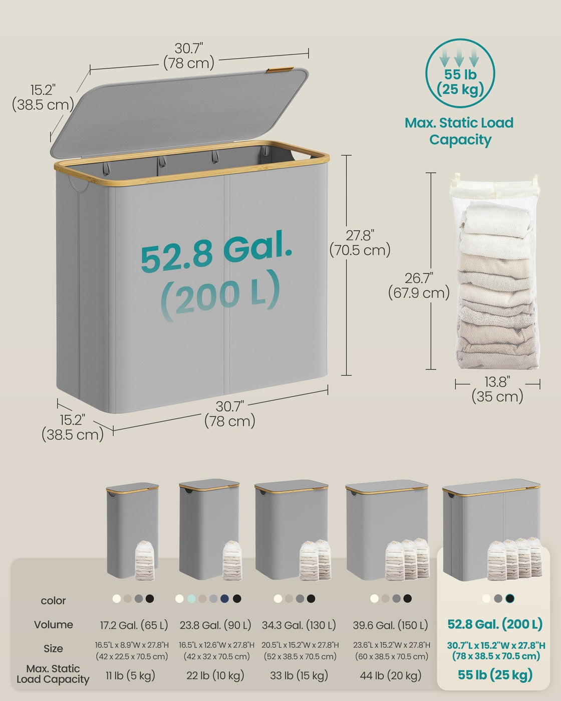 Laundry Basket - Oxford Fabric - Slim Design