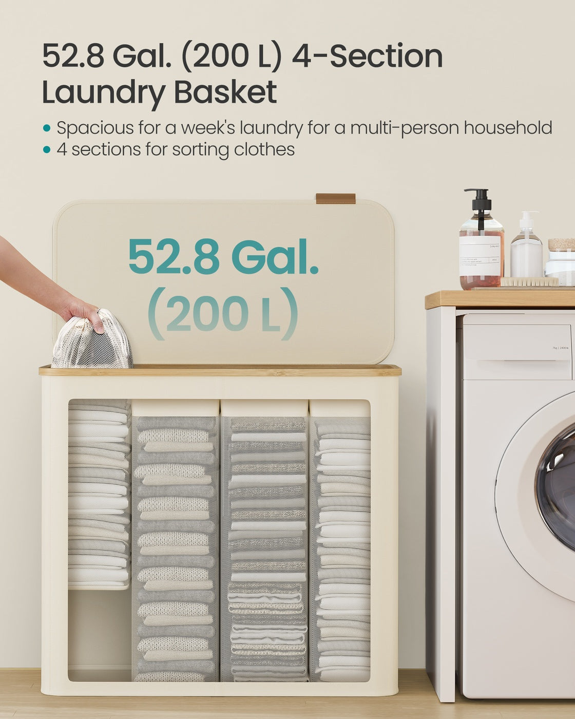 Laundry Basket - Oxford Fabric - Slim Design