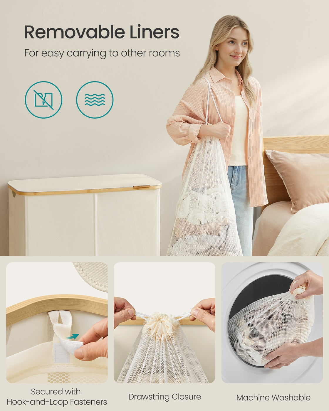 Laundry Basket - Oxford Fabric - Slim Design