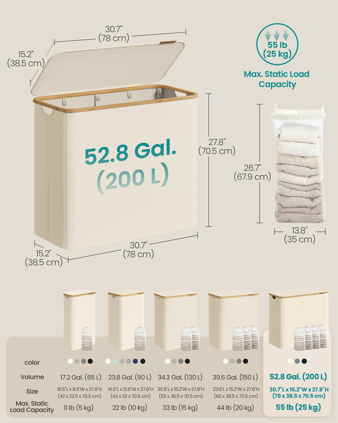 Laundry Basket - Oxford Fabric - Slim Design