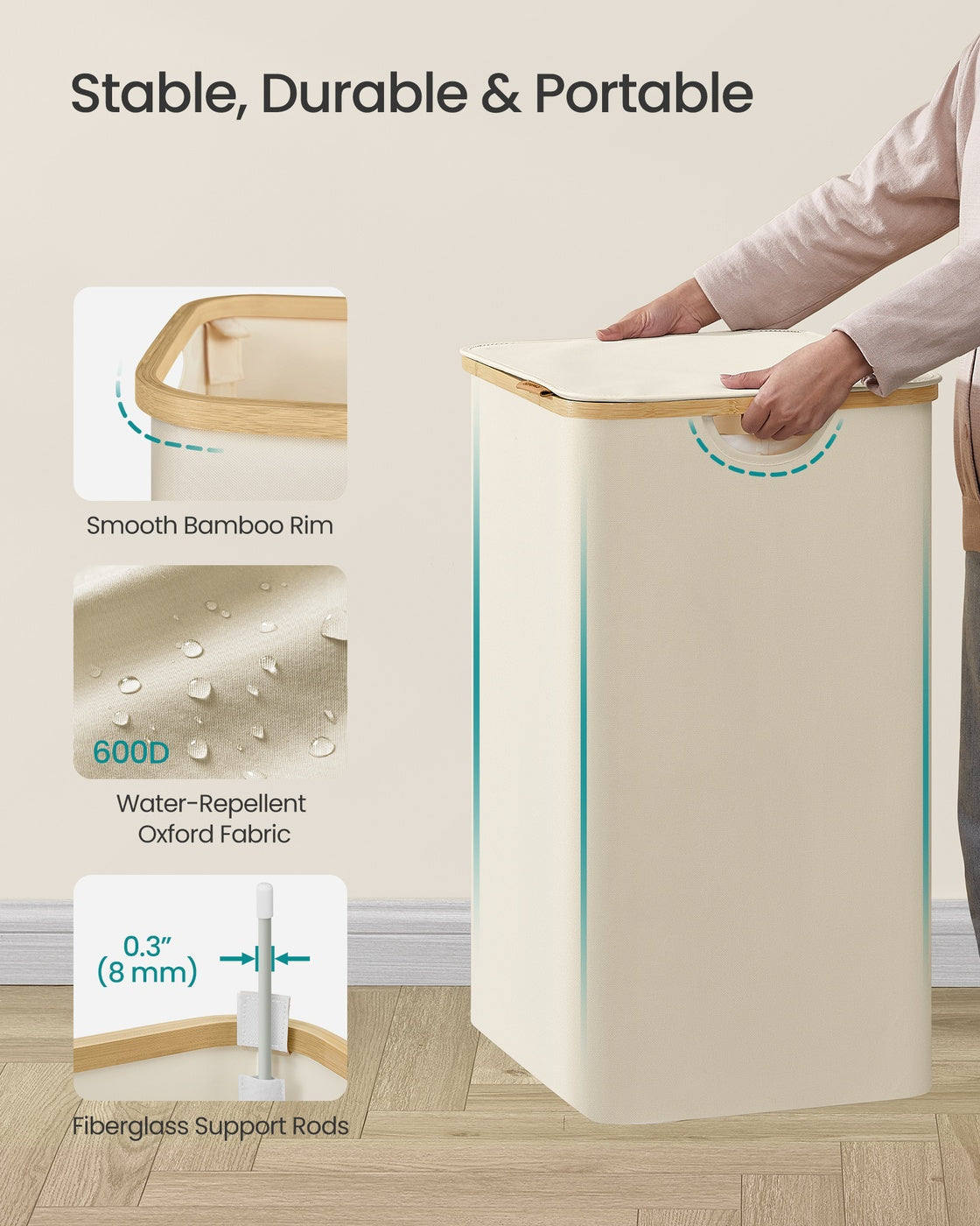 Laundry Basket - Oxford Fabric - Slim Design