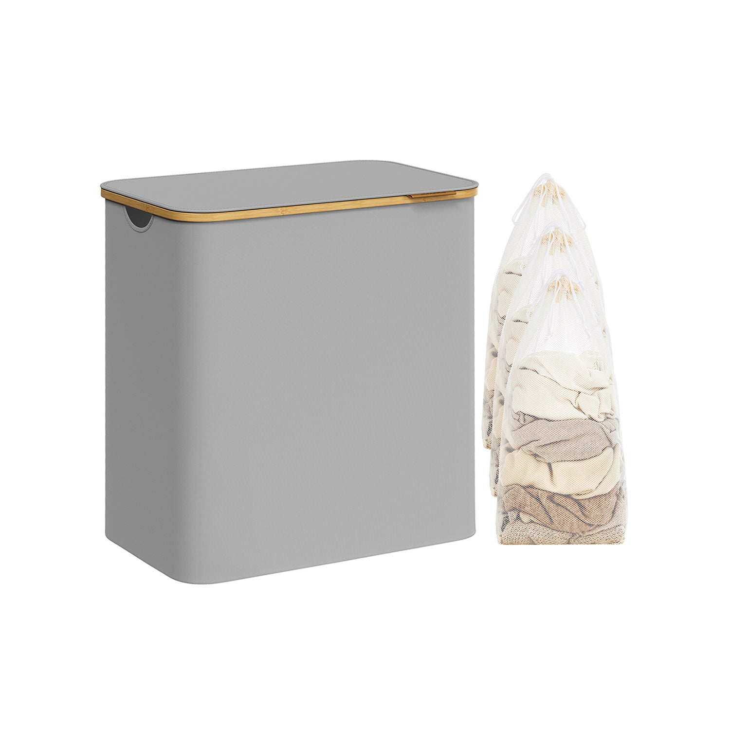 Laundry Hamper - Oxford Fabric - Dove Grey - 3-Section with Lid and Removable Mesh Liner