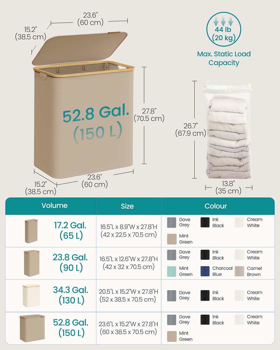 Laundry Basket - Oxford Fabric - Camel Brown - 52.8 Gallons