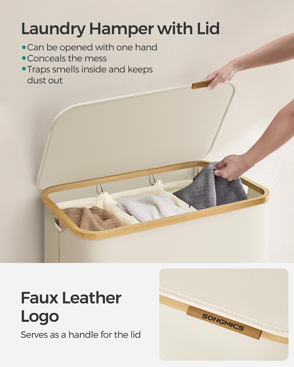 Laundry Basket - Oxford Fabric - Cream White - 150L