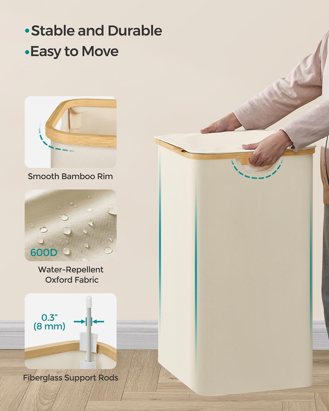 Laundry Basket - Oxford Fabric - Cream White - 150L