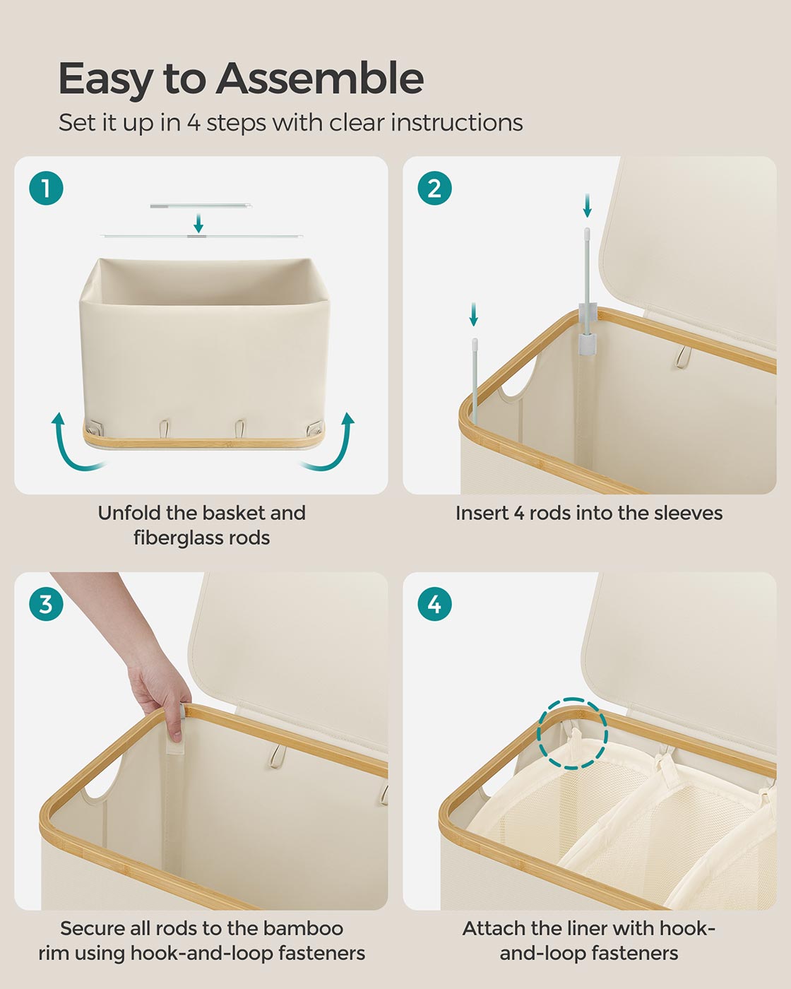 Laundry Basket - Oxford Fabric - Cream White - 150L