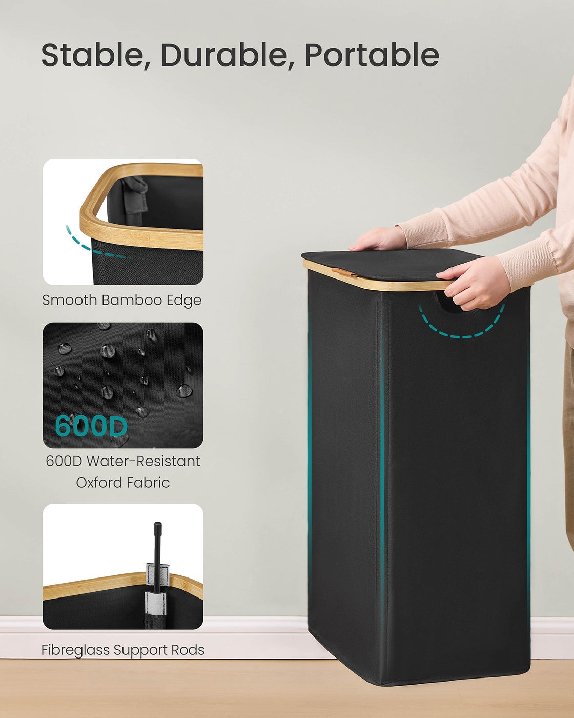 Laundry Hamper with Lid - 100L - Oxford Fabric - Foldable