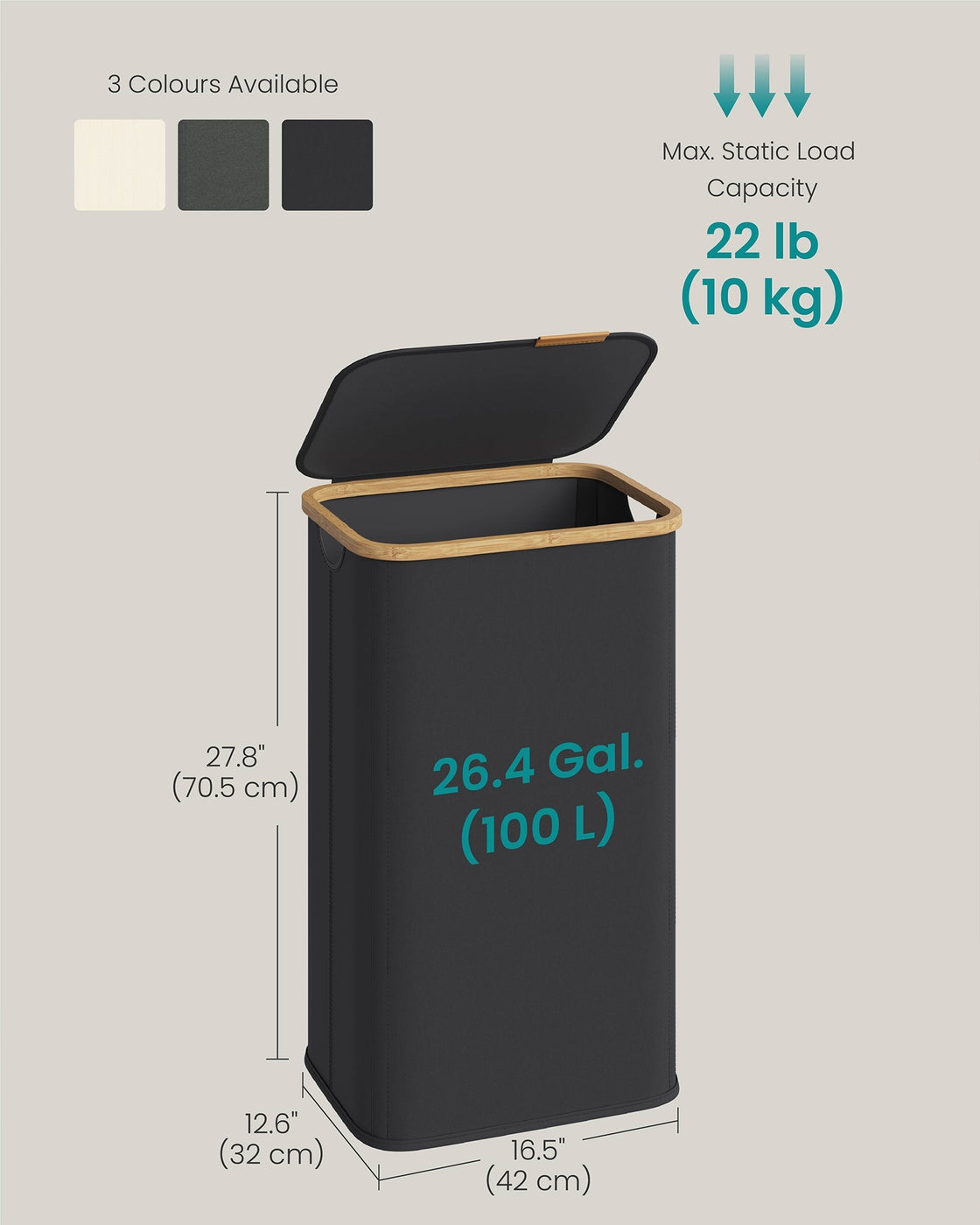 Laundry Hamper with Lid - 100L - Oxford Fabric - Foldable