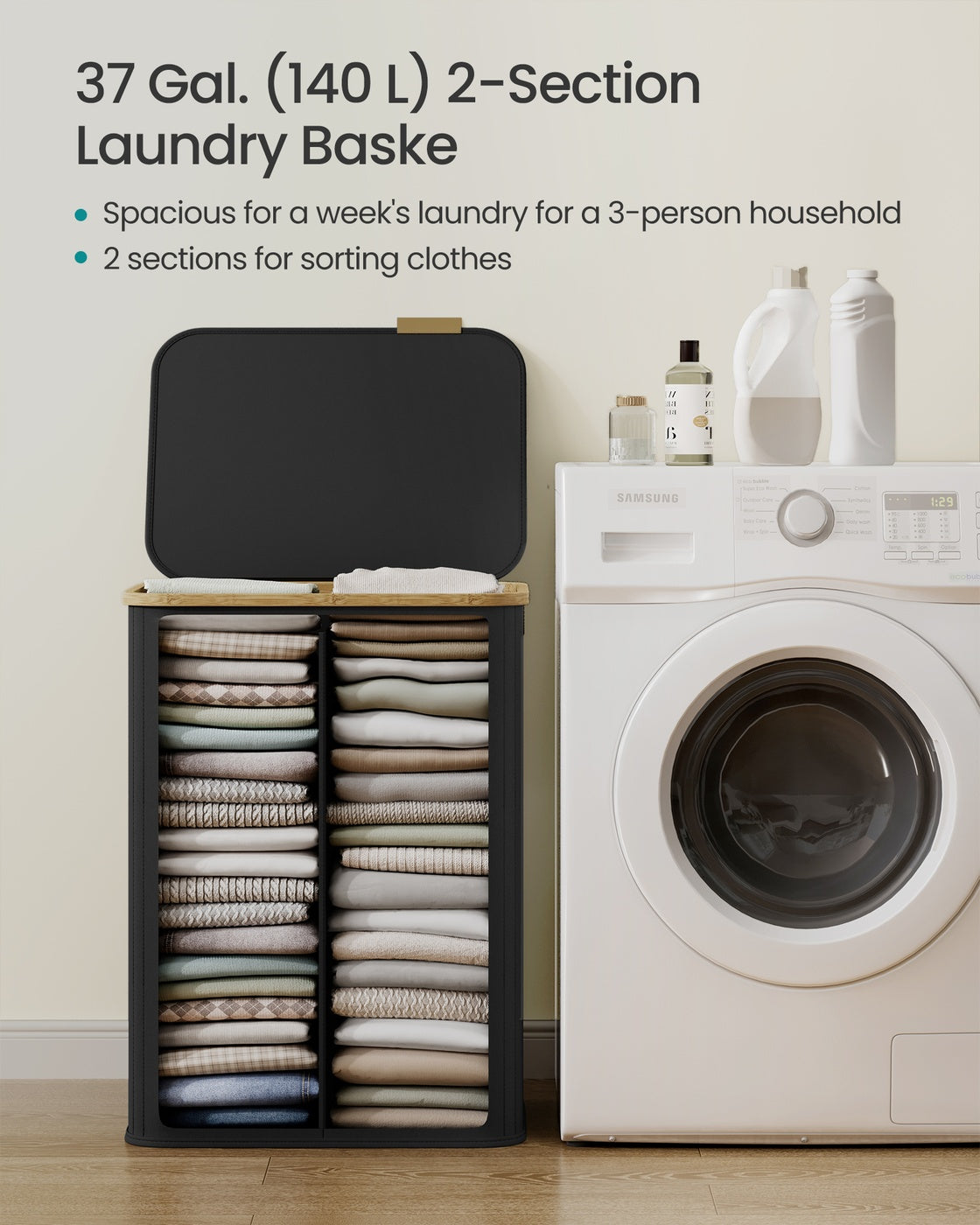Laundry Basket - 140L - Oxford Fabric - 2 Compartments