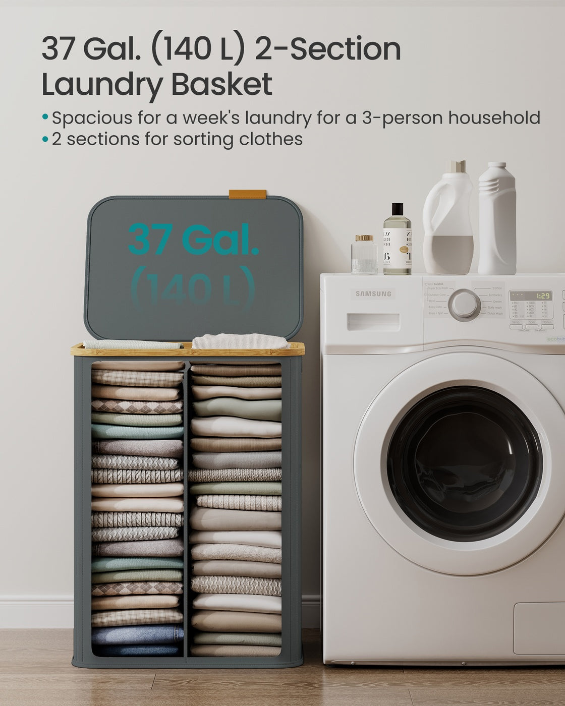 Laundry Basket - 140L - Oxford Fabric - 2 Compartments