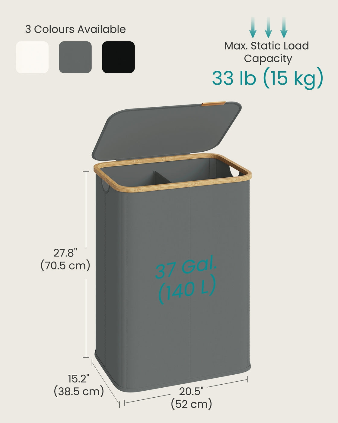 Laundry Basket - 140L - Oxford Fabric - 2 Compartments