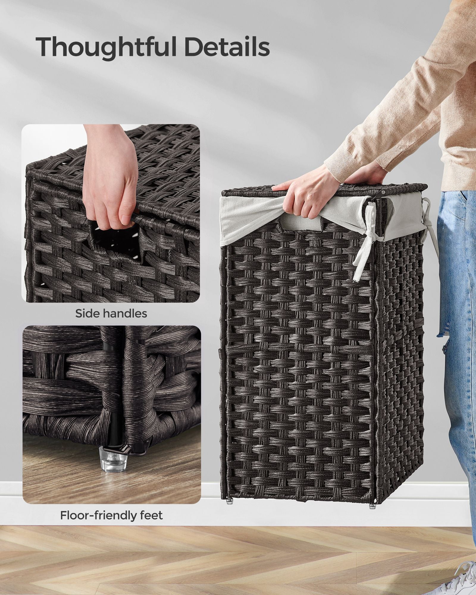 Laundry Basket - Synthetic Rattan Wicker - Natural - 90L Capacity