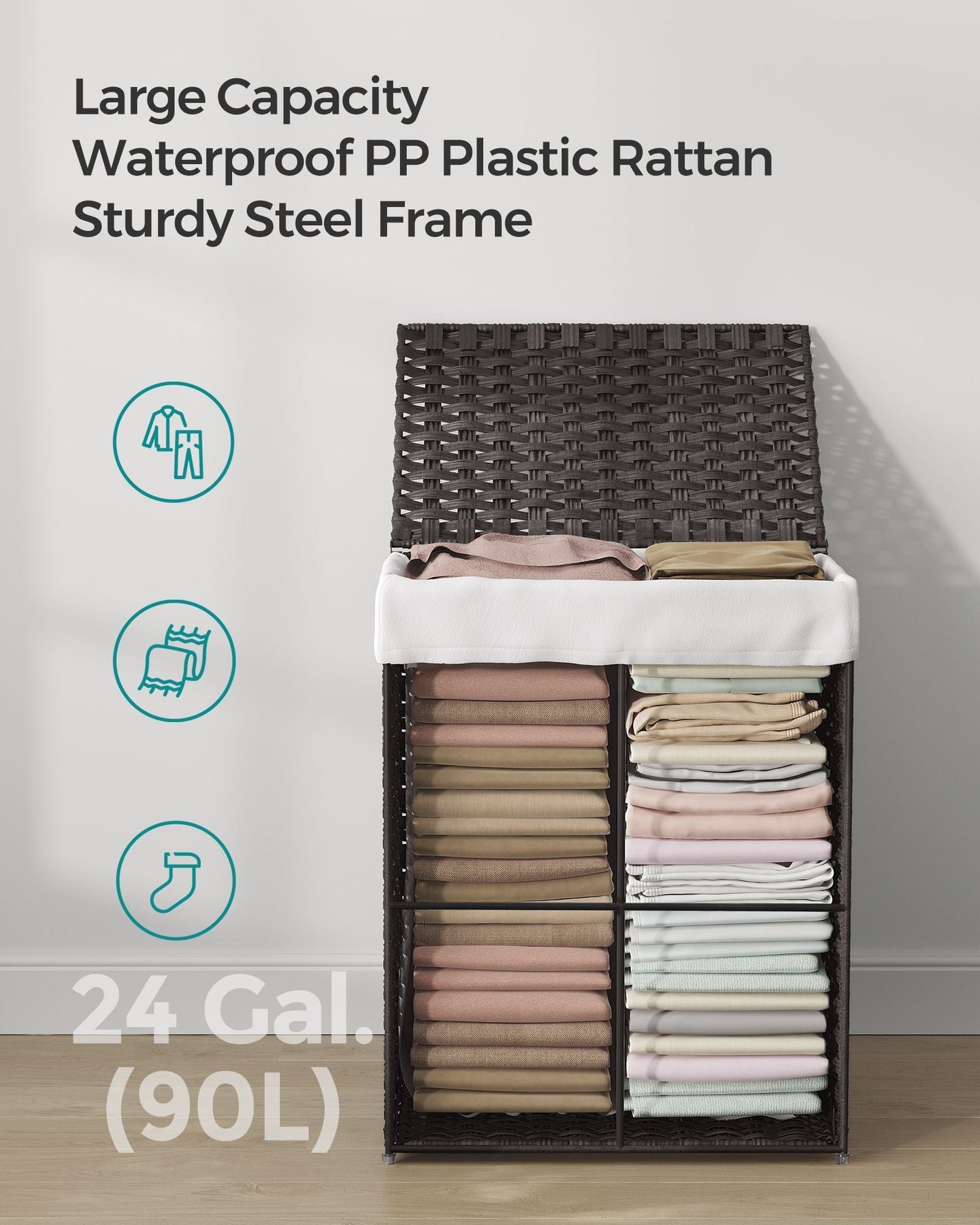 Laundry Basket - Synthetic Rattan Wicker - Natural - 90L Capacity