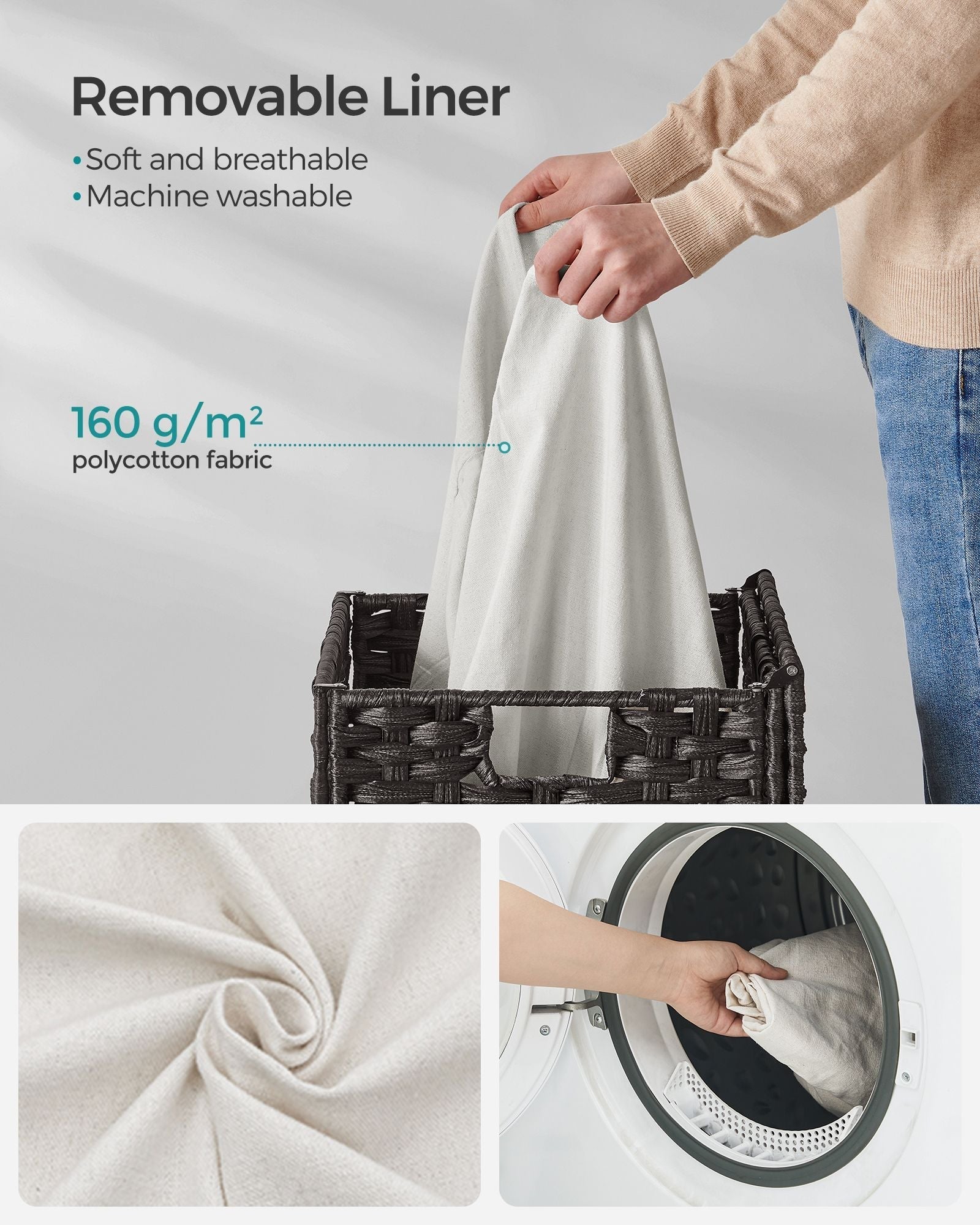 Laundry Basket - Synthetic Rattan Wicker - Natural - 90L Capacity