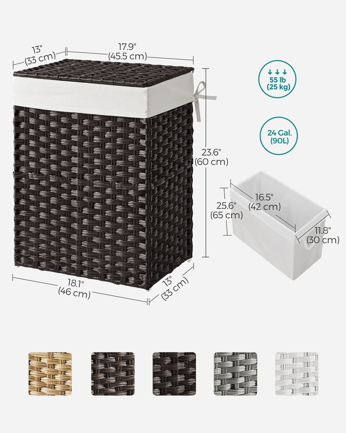 Laundry Basket - Synthetic Rattan Wicker - Natural - 90L Capacity