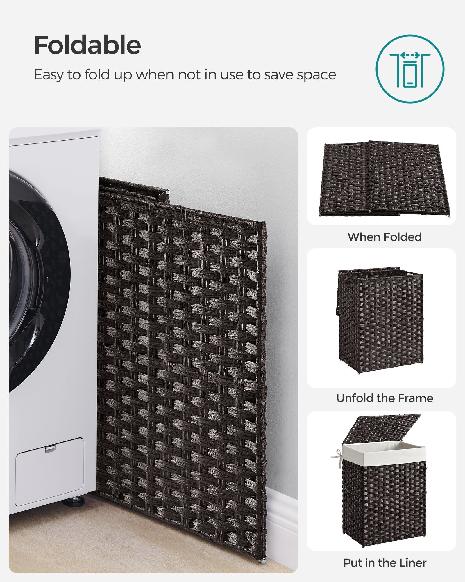 Laundry Basket - Synthetic Rattan Wicker - Natural - 90L Capacity