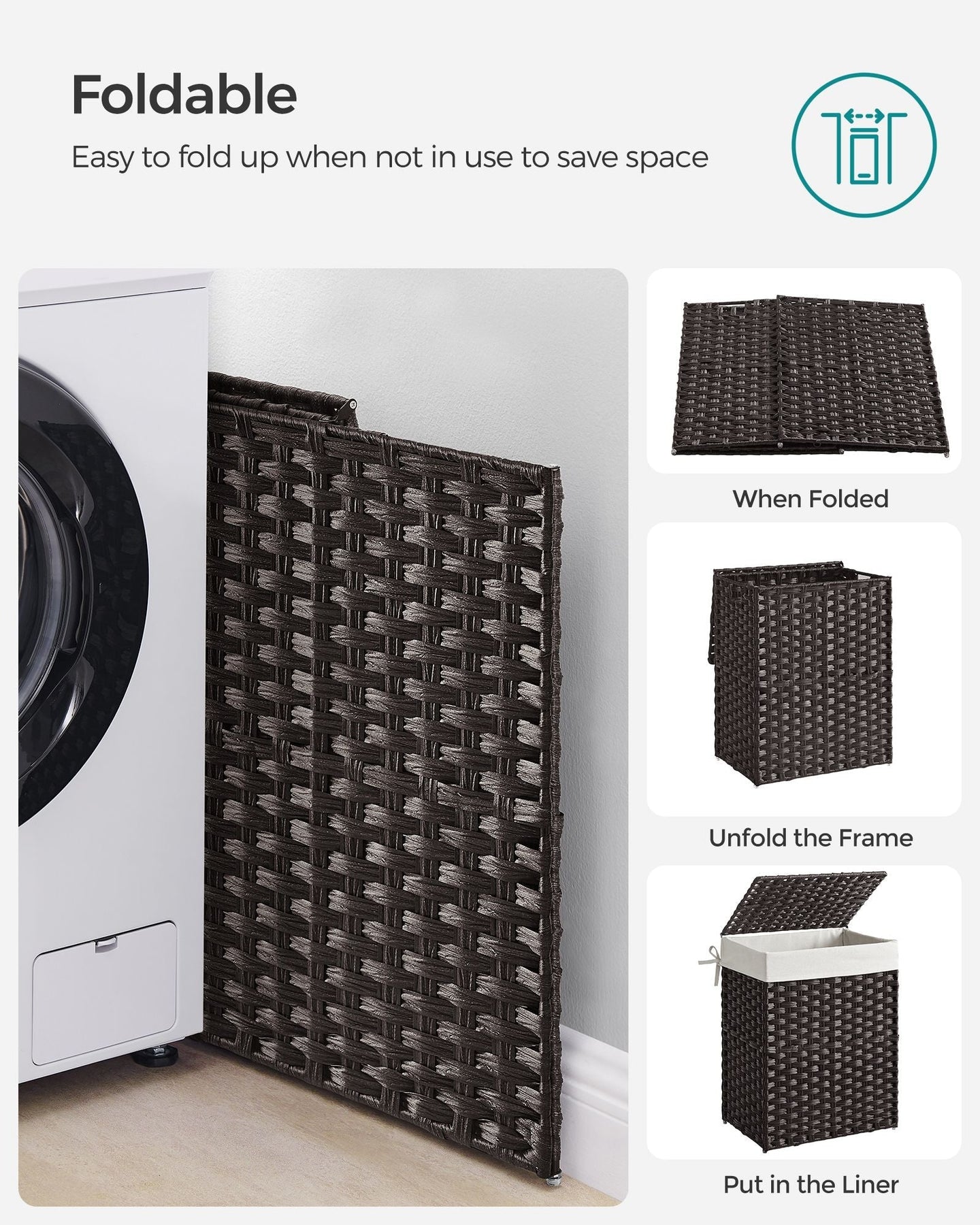 Laundry Basket - Synthetic Rattan Wicker - Natural - 90L Capacity