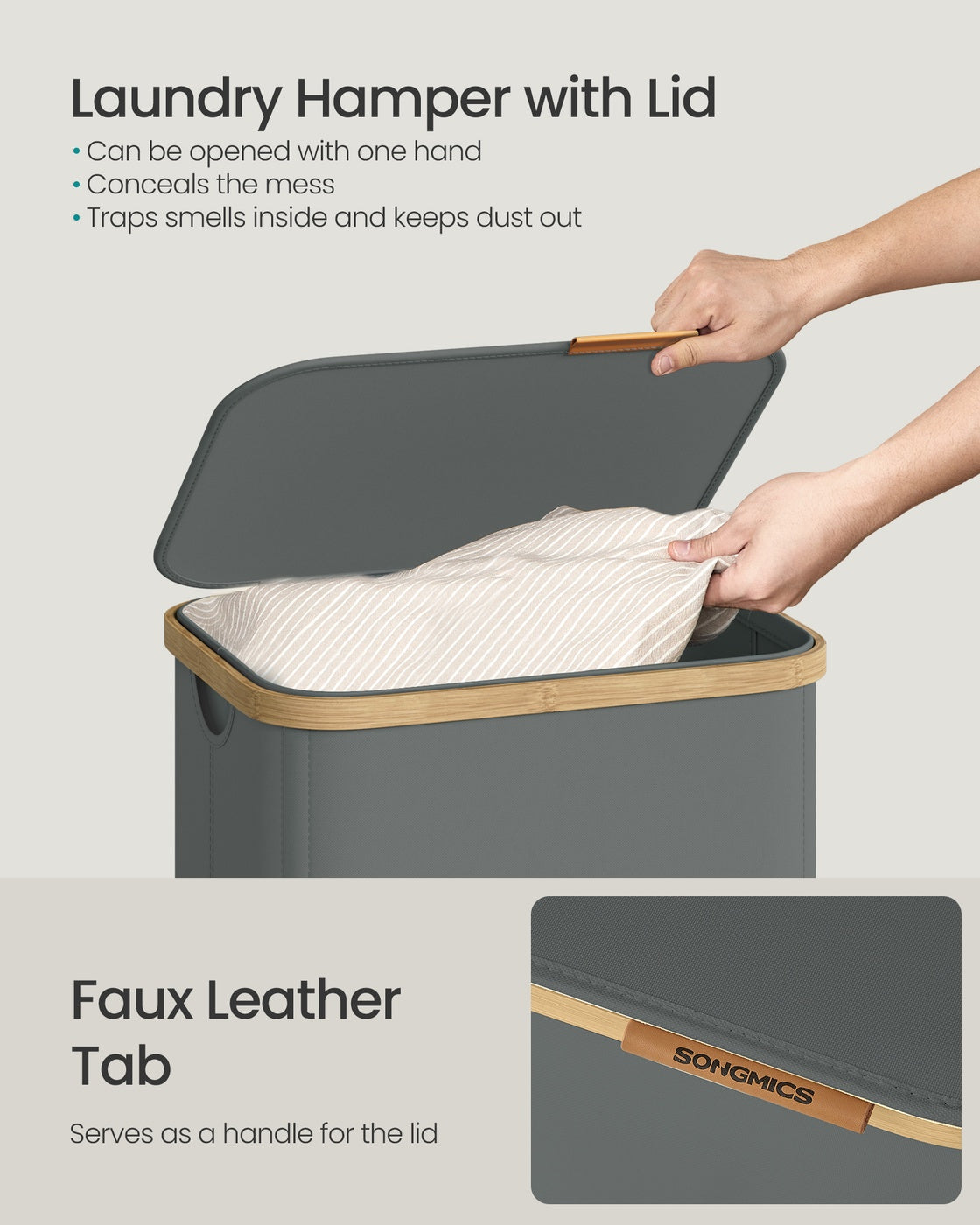 Laundry Hamper - 100L - Bamboo Frame - Removable Liner