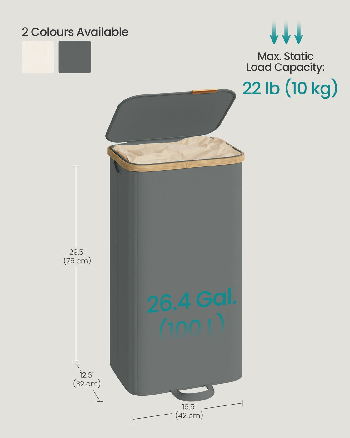 Laundry Hamper - 100L - Bamboo Frame - Removable Liner