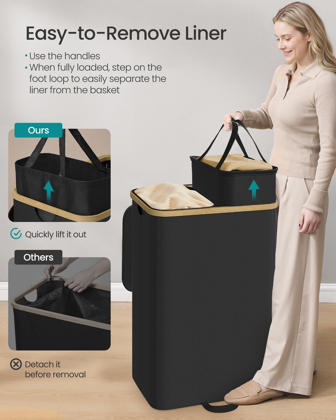 Laundry Basket - 150L - Fibreglass - Removable Liner