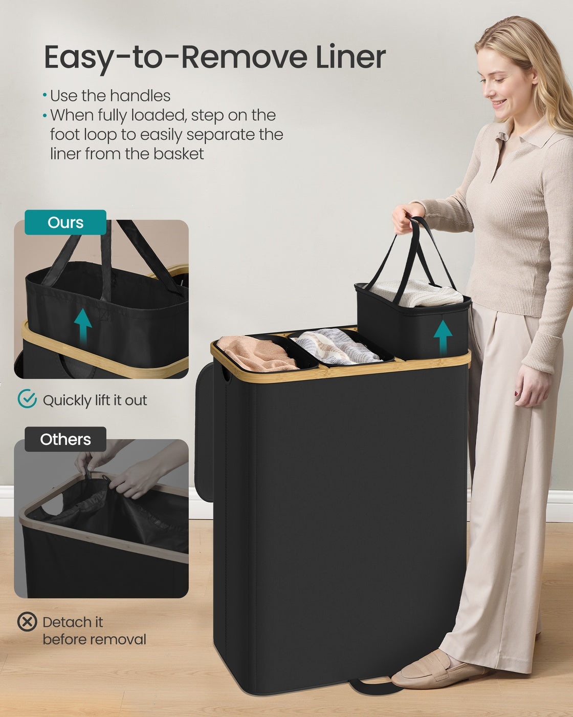 Laundry Hamper - 170L - Fibreglass - Removable Liners