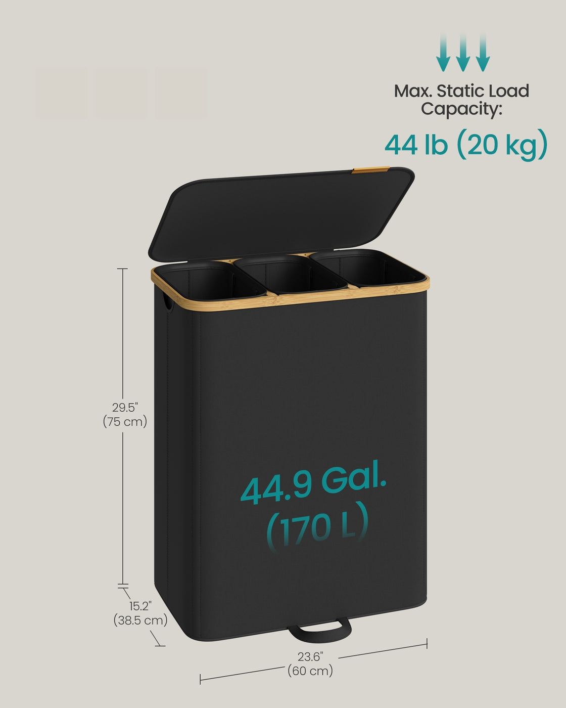 Laundry Hamper - 170L - Fibreglass - Removable Liners