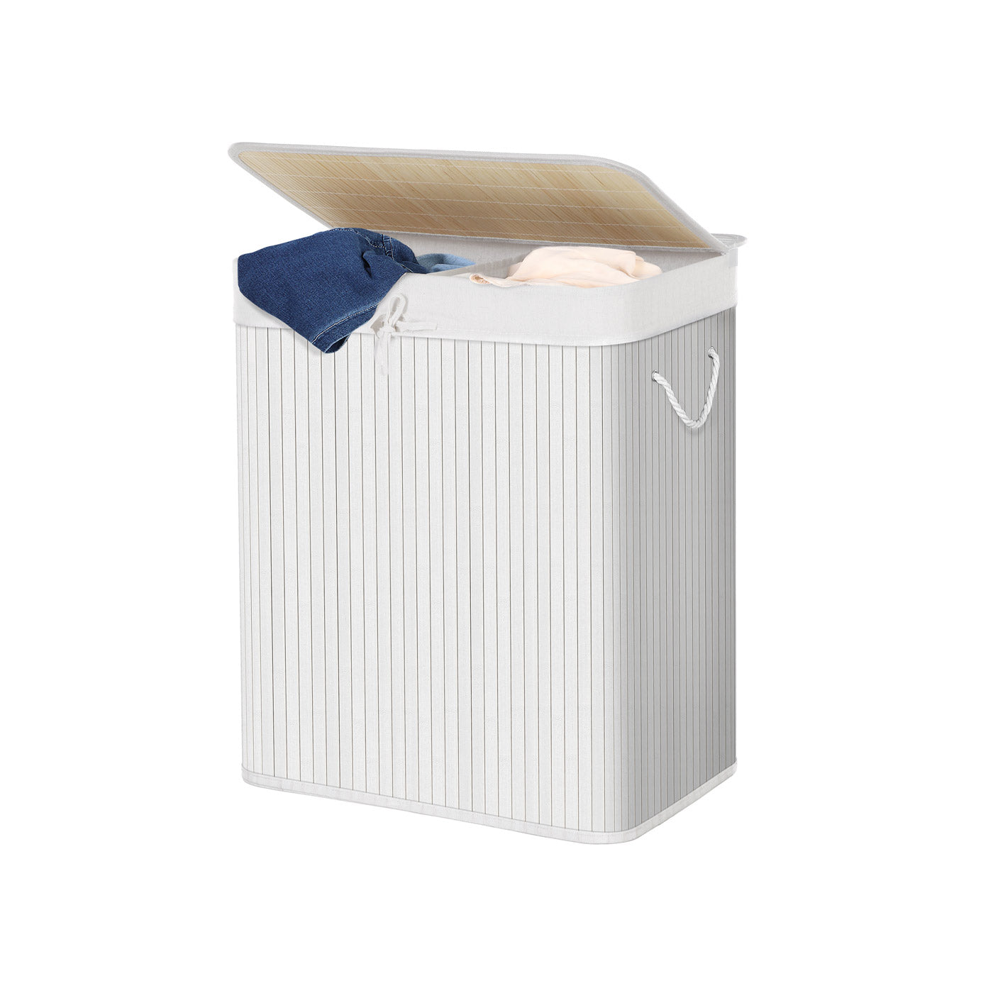 2 Sections Laundry Basket - Bamboo - Natural - XXL 100L with Removable Washable Lining