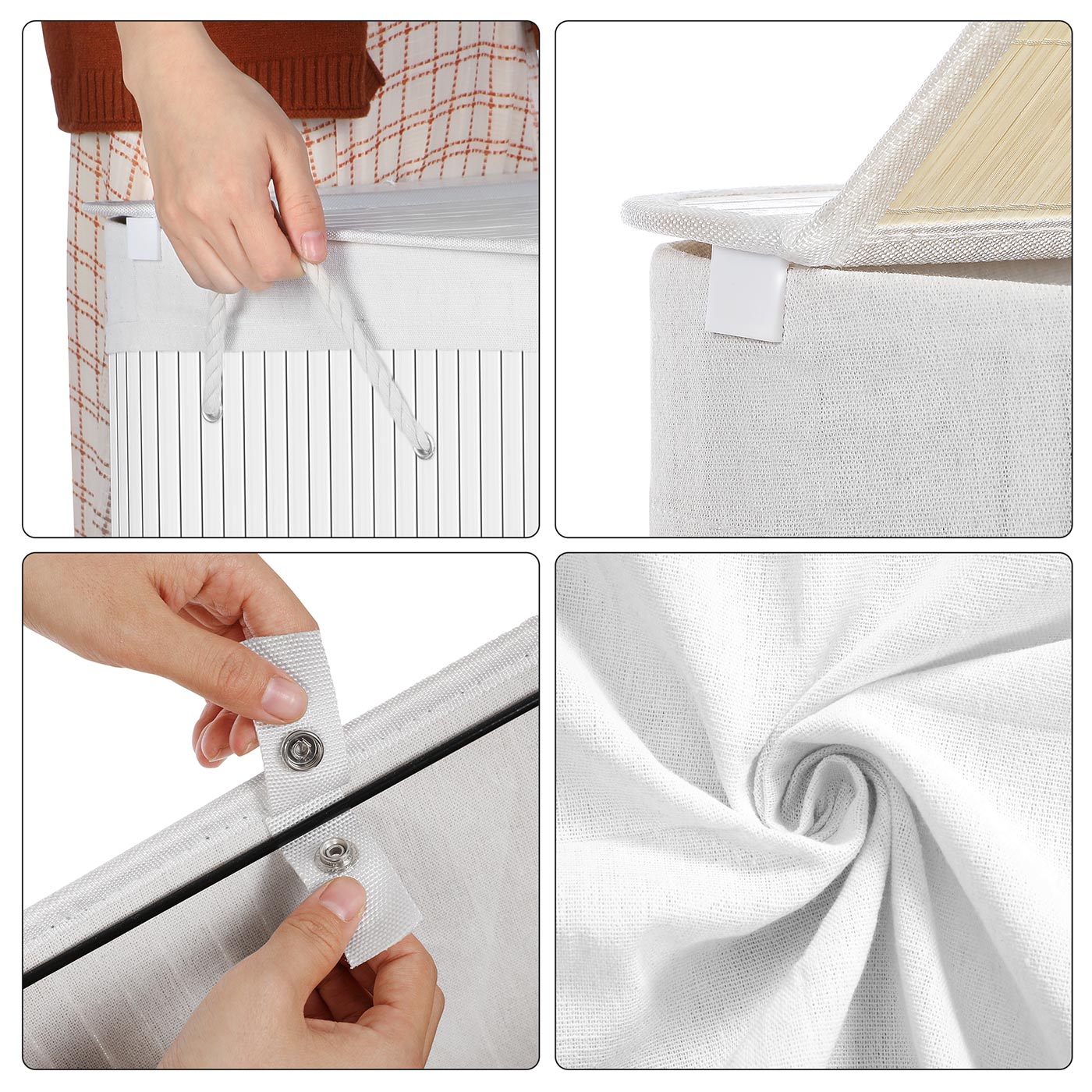 2 Sections Laundry Basket - Bamboo - Natural - XXL 100L with Removable Washable Lining