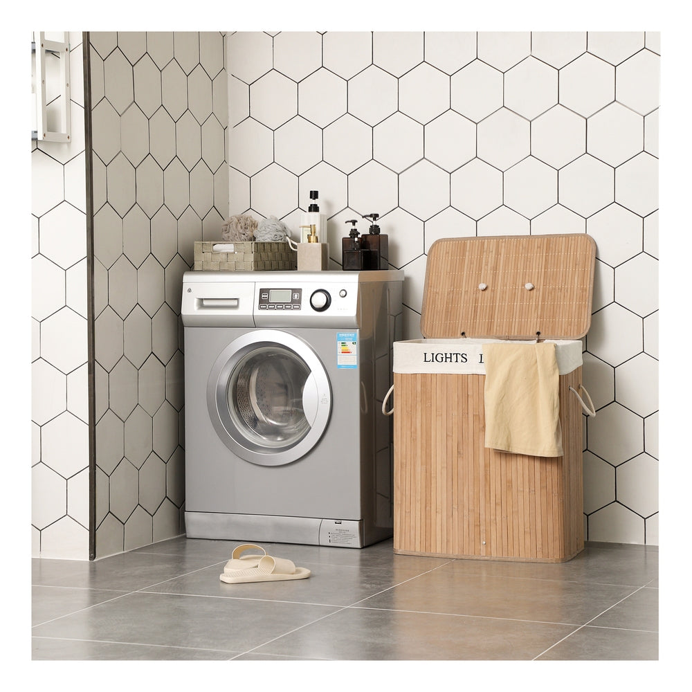 Bamboo Laundry Basket - Natural Bamboo and Cotton Bag - Natural Grain