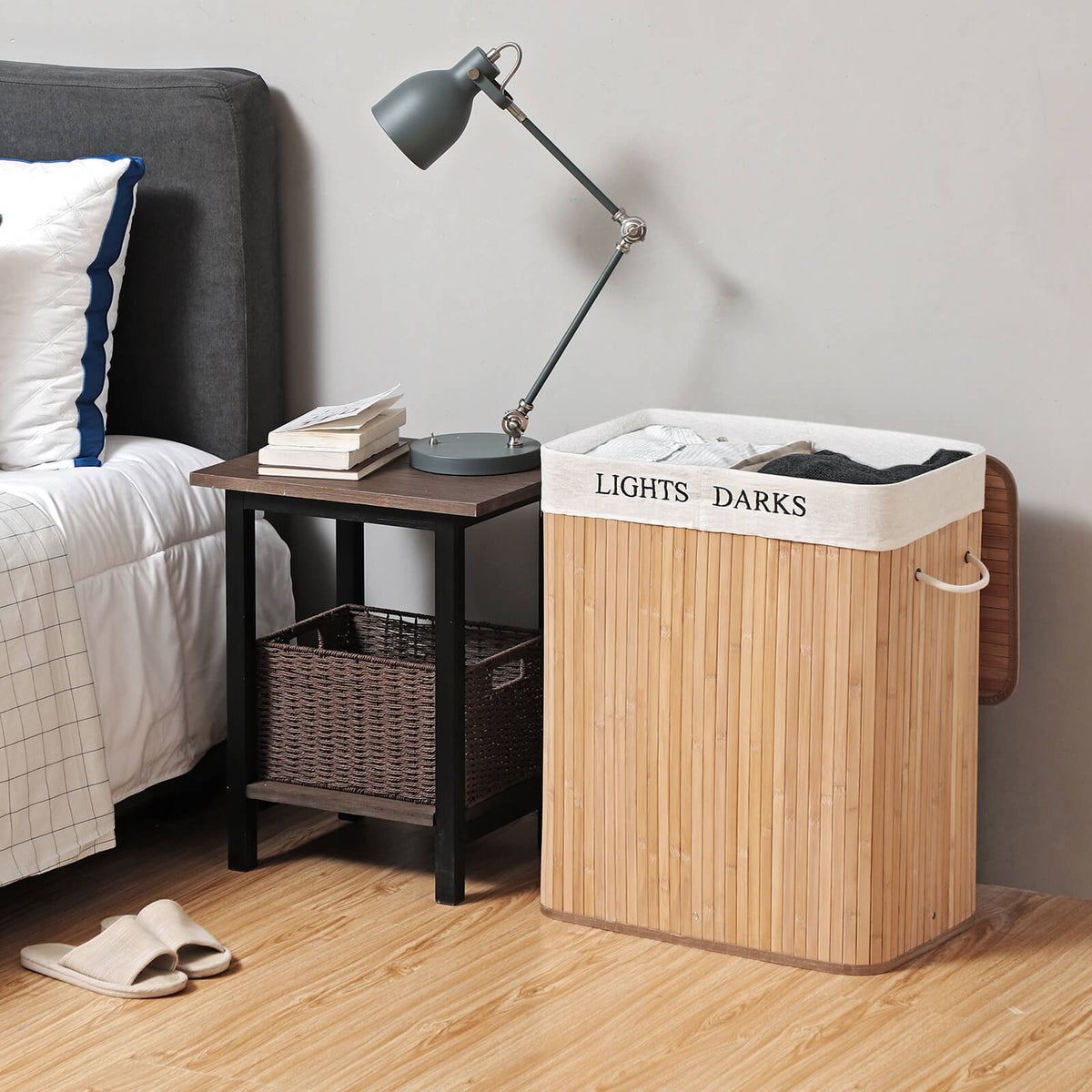 Bamboo Laundry Basket - Natural Bamboo and Cotton Bag - Natural Grain