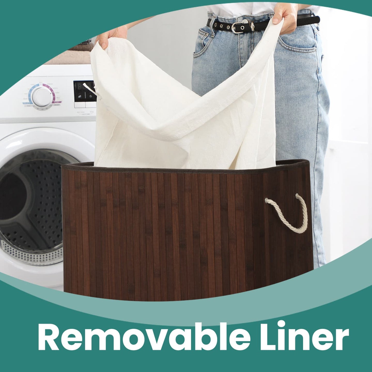 Bamboo Laundry Basket - Brown - Divided with Removable Liner and Handles