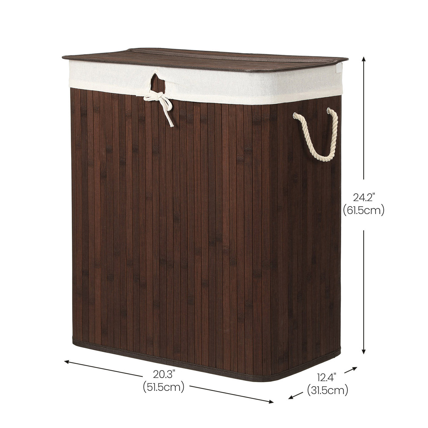 Laundry Basket - Bamboo - Brown - 100L Capacity with Divided Sections and Clip Lid