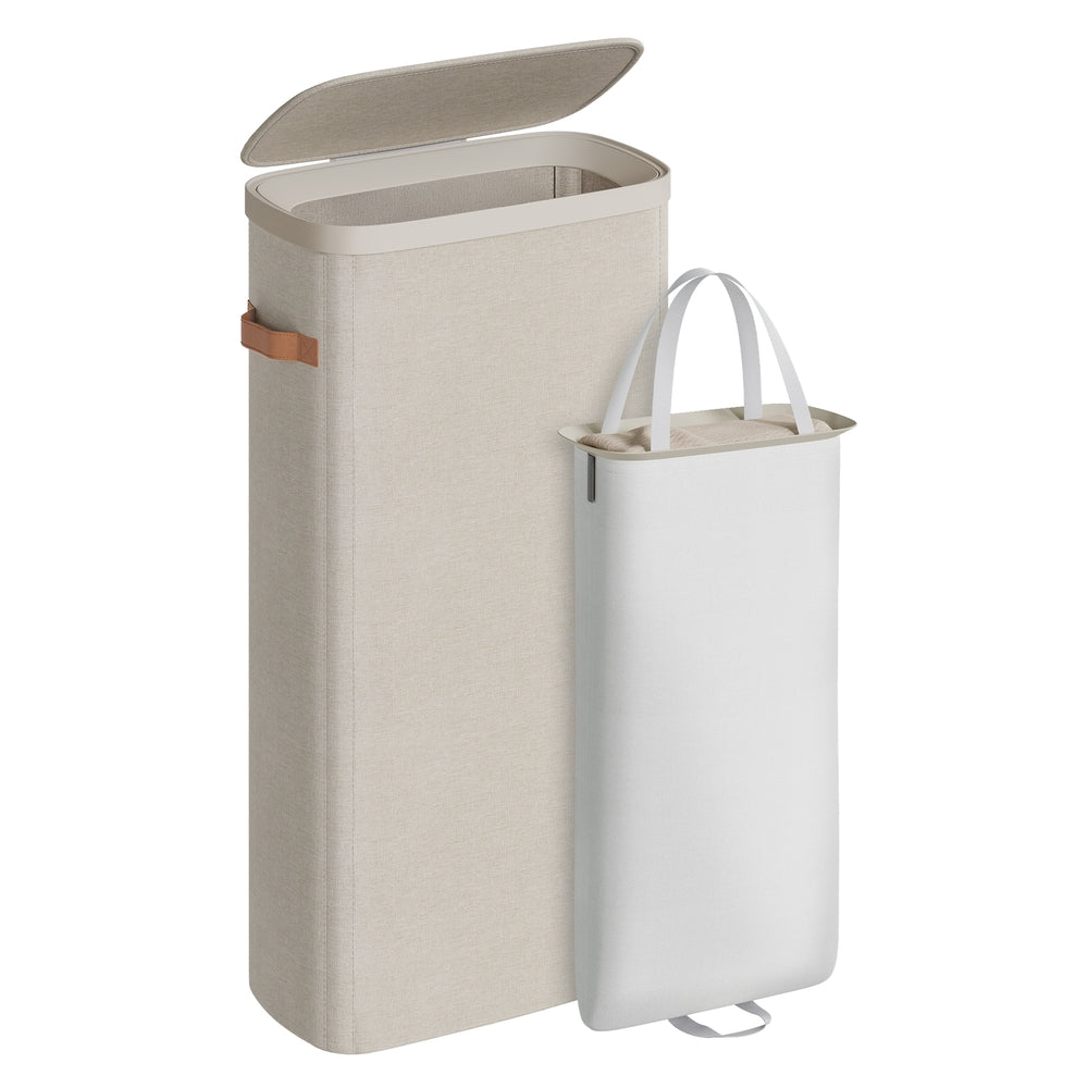 Laundry Basket - Polyester Fabric and Plastic - Cappuccino Beige