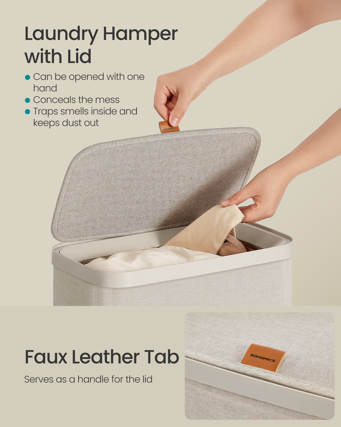 Laundry Basket - Polyester Fabric and Plastic - Cappuccino Beige