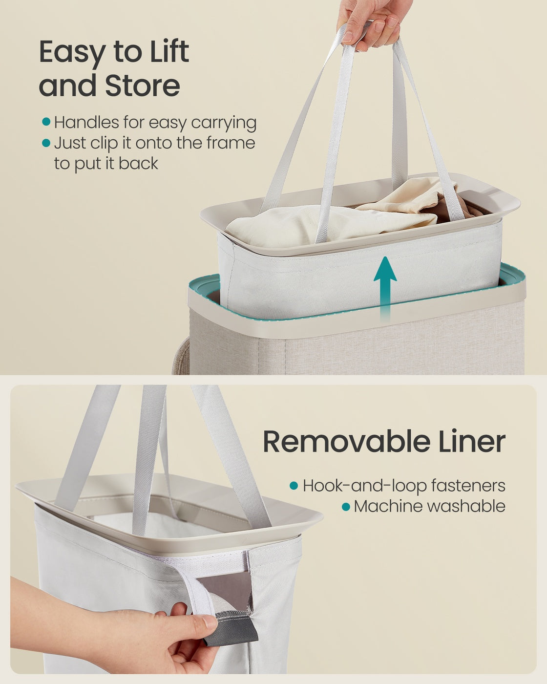 Laundry Basket - Polyester Fabric and Plastic - Cappuccino Beige