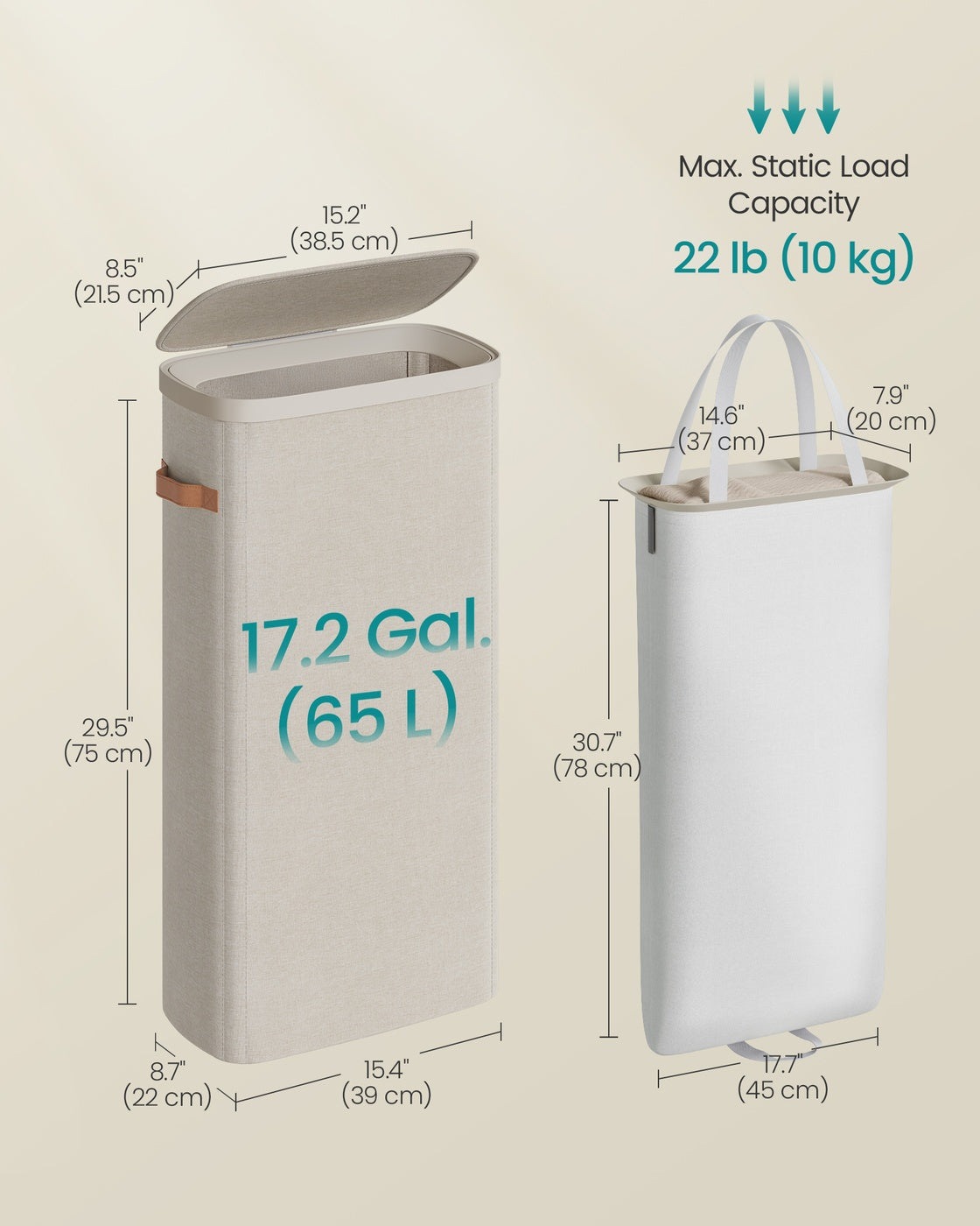 Laundry Basket - Polyester Fabric and Plastic - Cappuccino Beige
