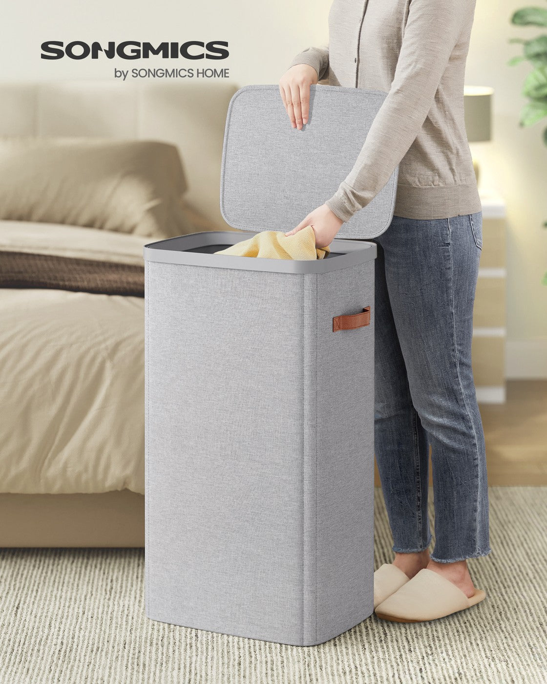 Laundry Basket - Fabric - Dove Grey - 100L Capacity with Lid and Removable Liner