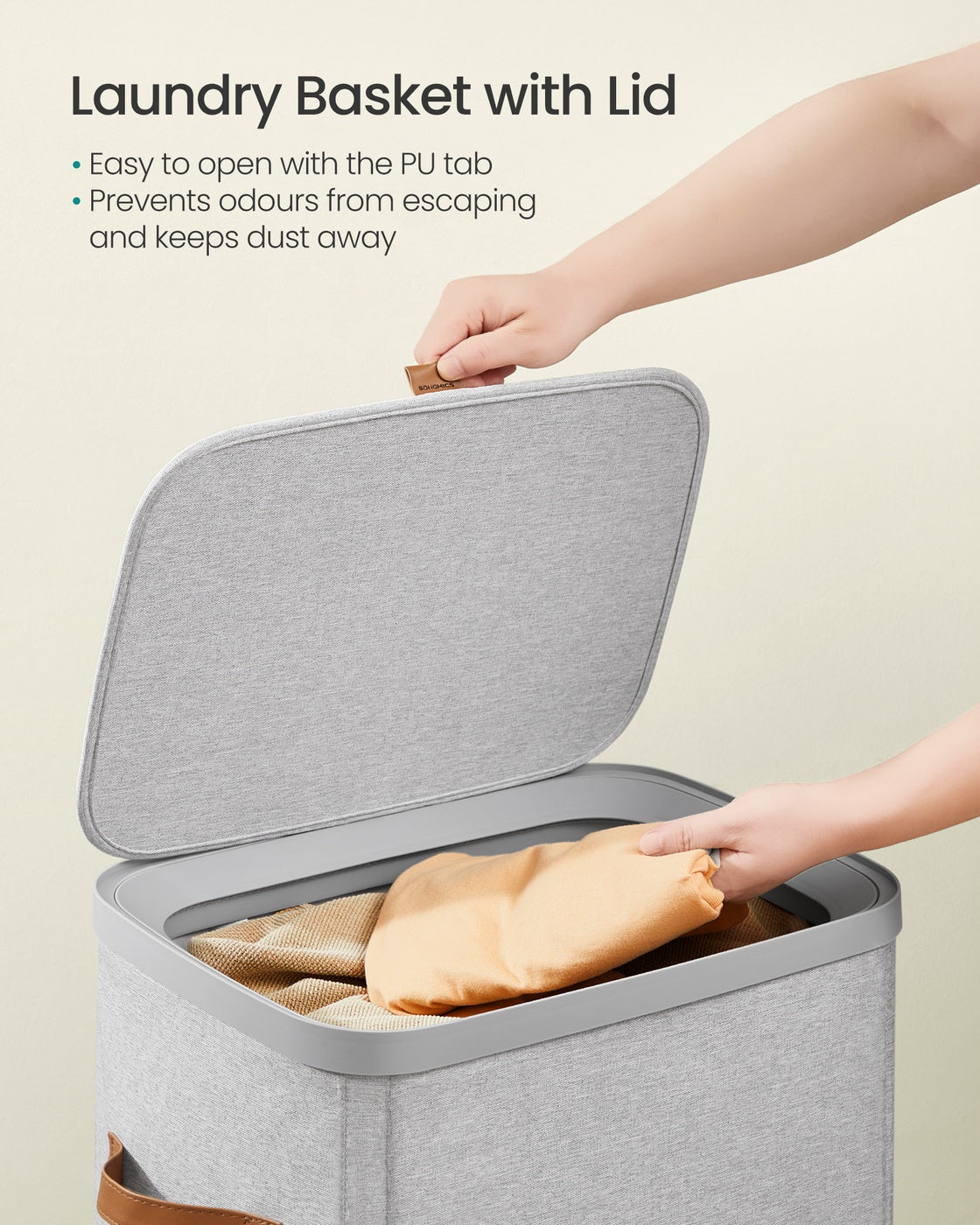 Laundry Basket - Fabric - Dove Grey - 100L Capacity with Lid and Removable Liner