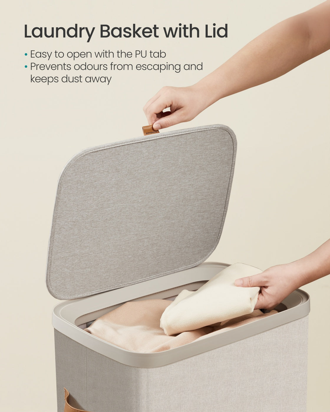 Laundry Basket - Fabric - Dove Grey - 100 L Capacity with Lid and Handles