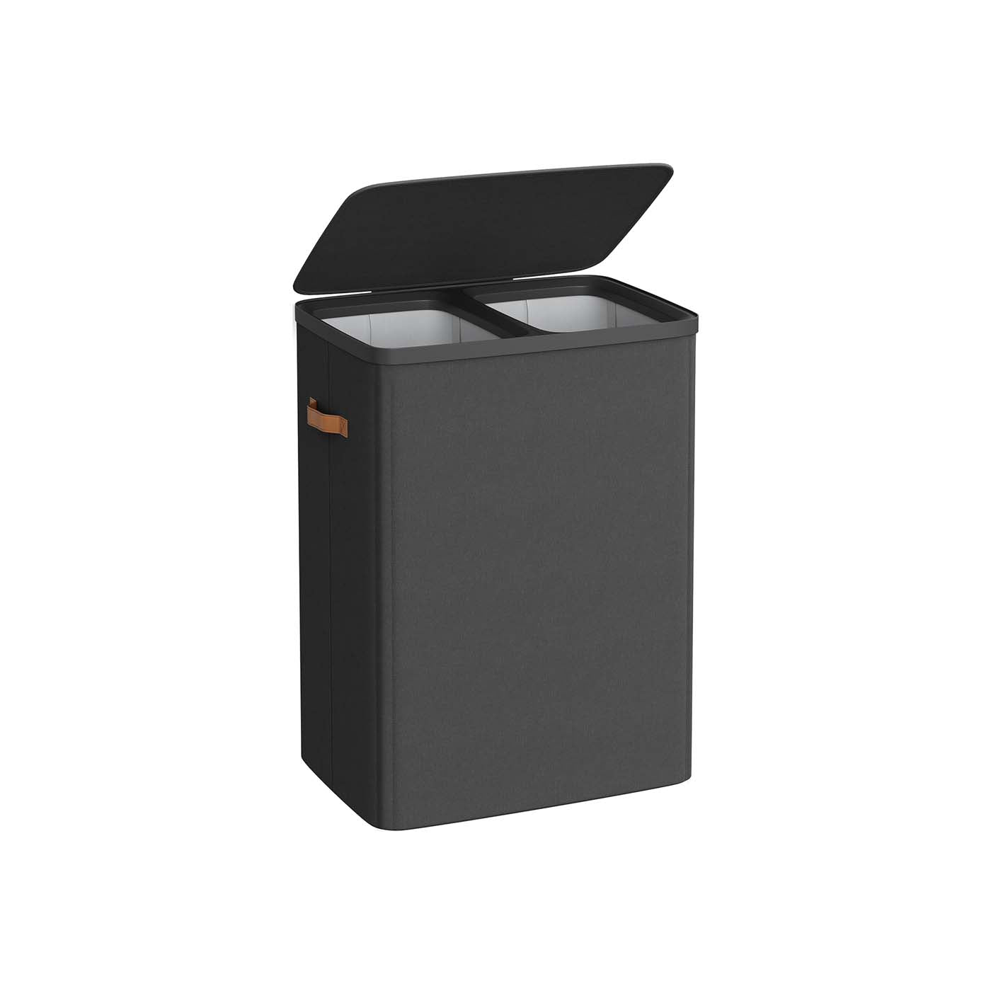 Laundry Basket - Polyester - Ink Black - Dual Compartment with Removable Liners and Lid