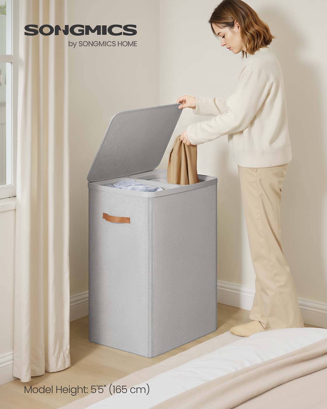Laundry Basket - Polyester - Ink Black - Dual Compartment with Removable Liners and Lid