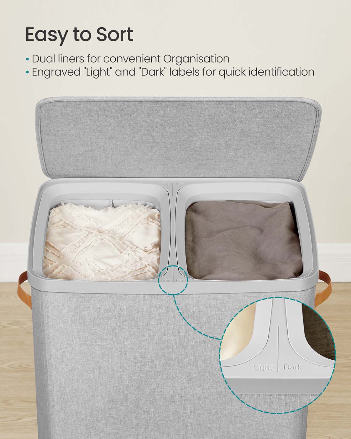 Laundry Basket - Polyester - Ink Black - Dual Compartment with Removable Liners and Lid