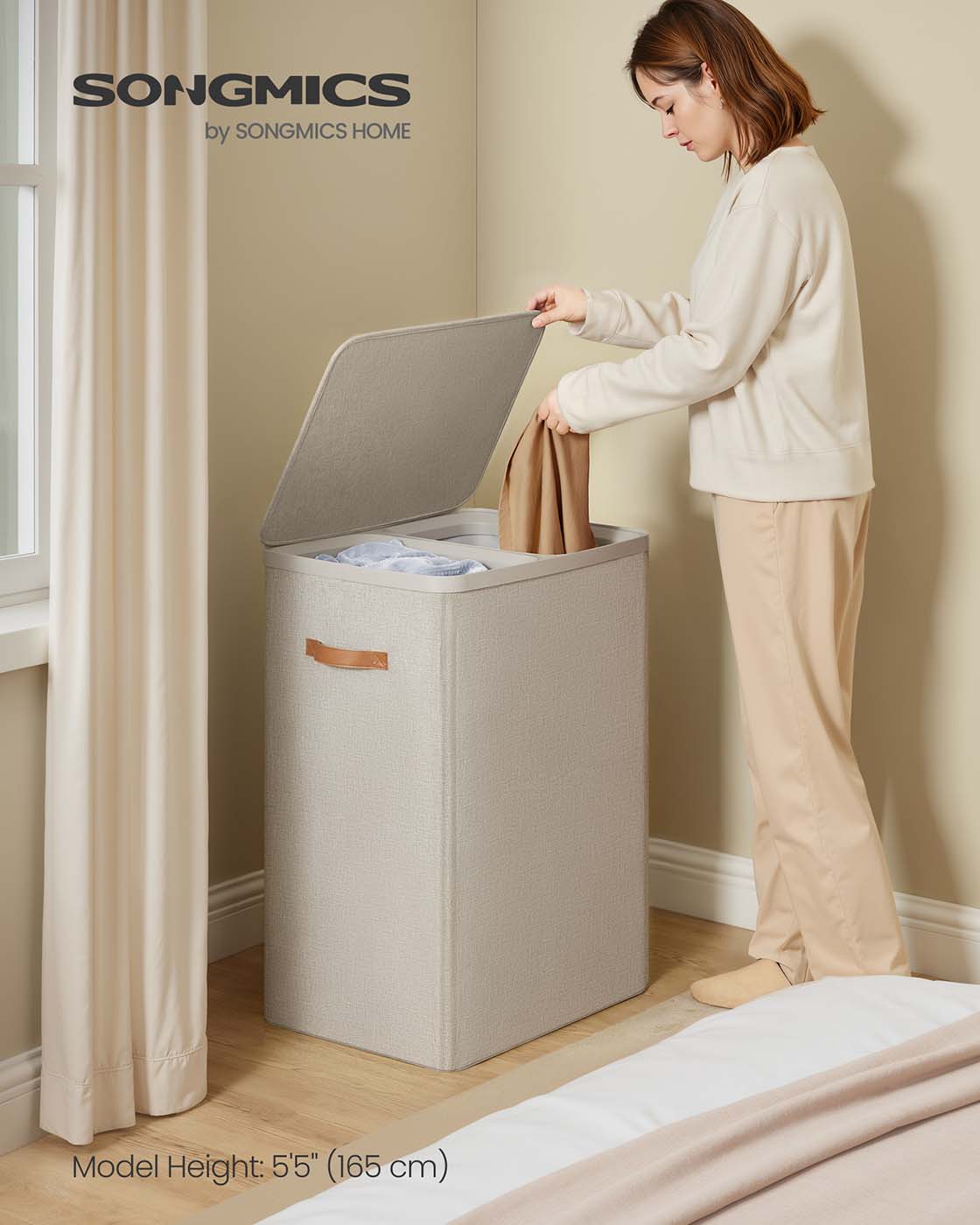 Laundry Basket - Polyester - Ink Black - Dual Compartment with Removable Liners and Lid