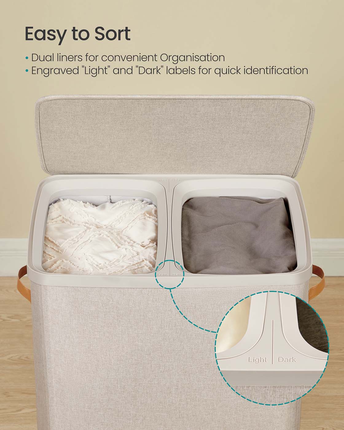 Laundry Basket - Polyester - Ink Black - Dual Compartment with Removable Liners and Lid