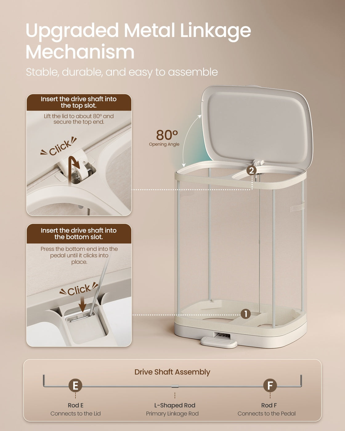 Recycling Bin - With Multiple Compartments - Beige